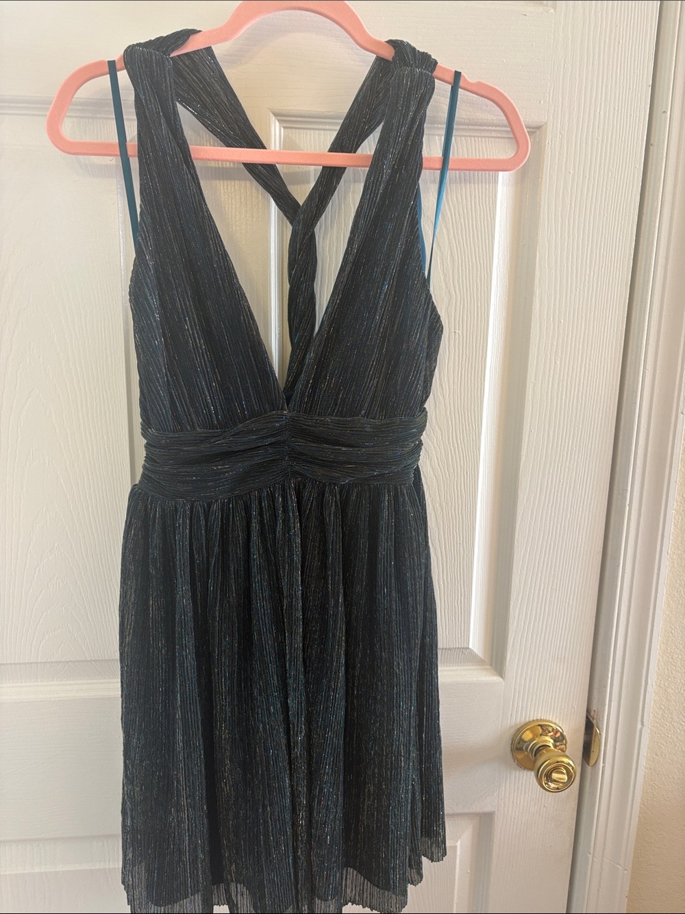 Metallic Black V-Neck Sleeveless Y2K Party Dress